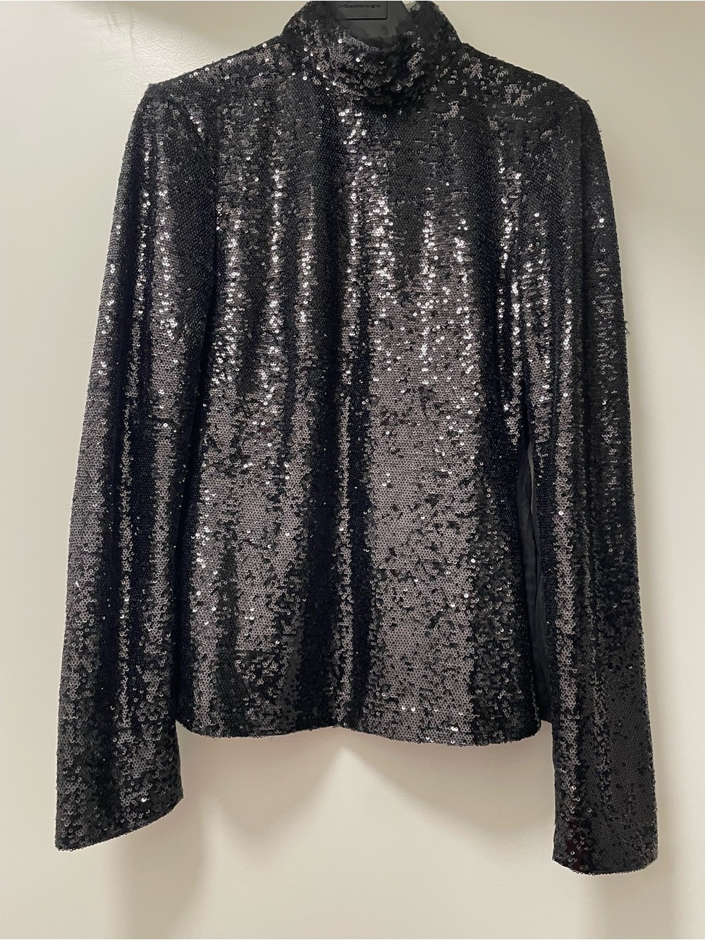 Cinq a Sept Black Sequin Long-Sleeve Mock Neck Top